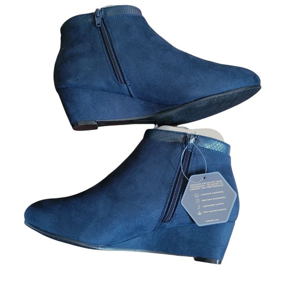 Croft and Barrow Navy Blue Suede Wedge Ankle Bootie Ortholite 8W JJ925 - Picture 2 of 7